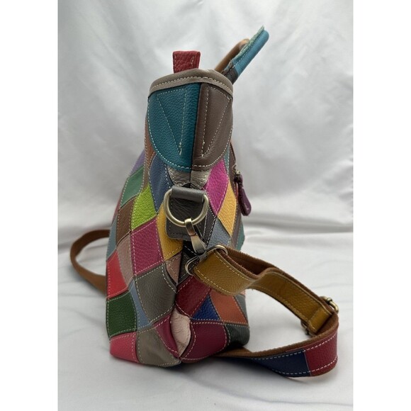 Heshe Handbag Patchwork Leather Satchel Shoulder Bag Multicolor Colorful Purse - Picture 2 of 12